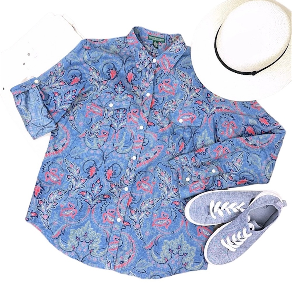 Lauren Jeans Company Paisley Print Large button front top
